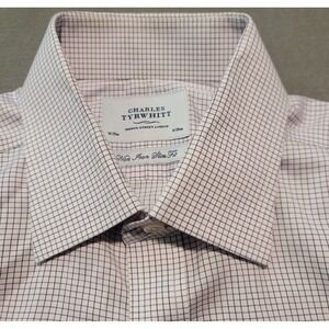 Charles‎ Tyrwhitt Men's Red Check Non Iron Slim Fit Dress Shirt Size 16 X 35